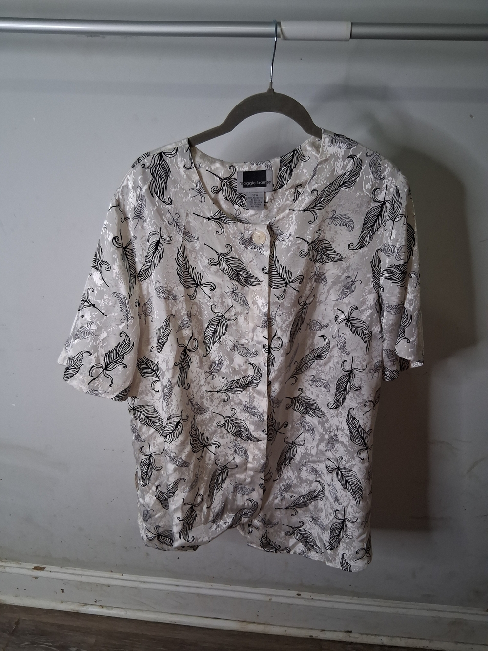 Maggie Barnes Cream Blouse with Black Feather Print